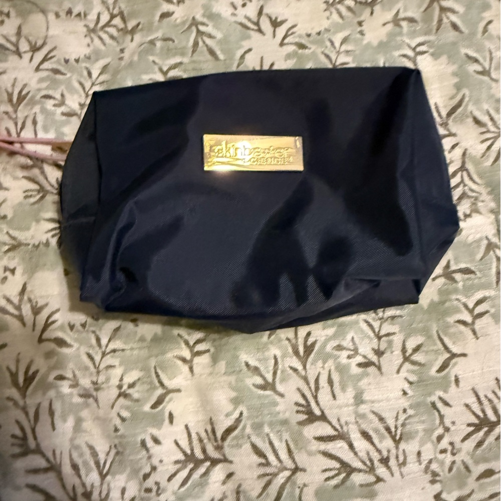 Navy Cosmetic Bag with Gold Accent